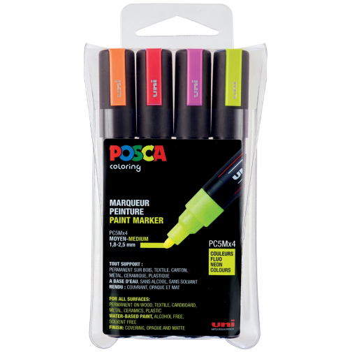 Posca marqueur peinture PC-5M, étui de 4 pièces en couleurs assorties fluo