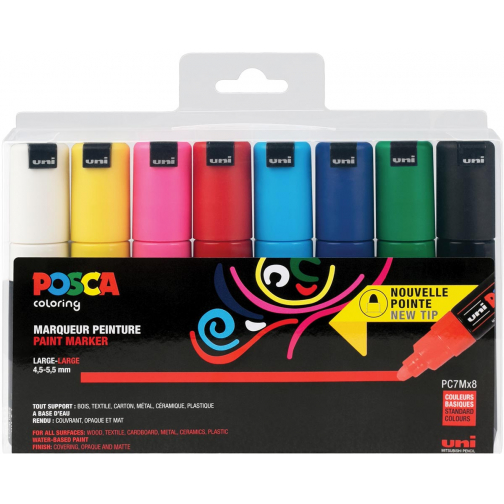 Posca marqueur de peinture PC-7M, set de 8 marqueurs en couleurs basiques assorties