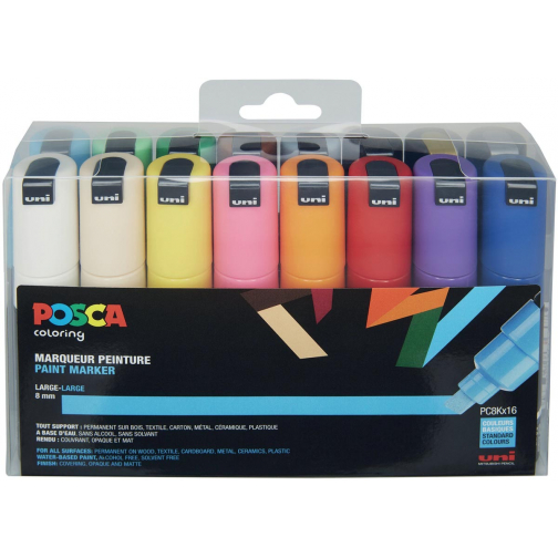 Posca marqueur peinture PC-8K, étui de 16 pièces en couleurs assorties