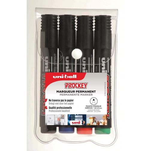 Uni-ball marqueur permanent Prockey PM-122, pointe ronde, moyenne, étui de 4 pièces
