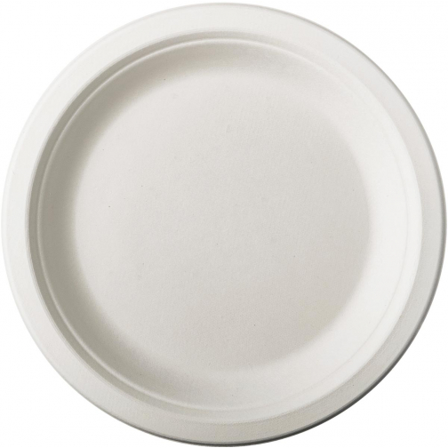 Assiette pure, ronde, blanche, diamètre 18 cm, en canne à sucre, paquet de 50 pièces
