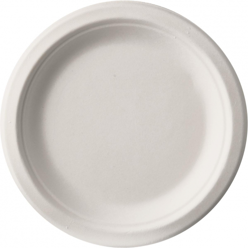 Assiette pure, ronde, blanche, diamètre 23cm, en canne à sucre, paquet de 50 pièces