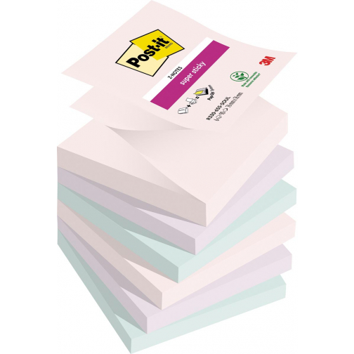 Post-it Super Sticky z-notes Soulful, 90 feuilles, ft 76 x 76 mm, couleurs assorties, paquet de 6 blocs