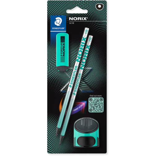 Staedtler Norix crayon graphite, HB, avec taille-crayon et gomme, vert, blister de 2 pièces