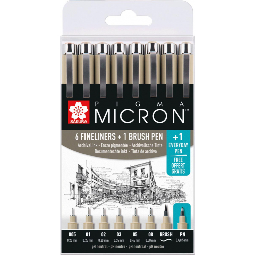Sakura stylo à dessin Pigma Micron set de 7+1, noir