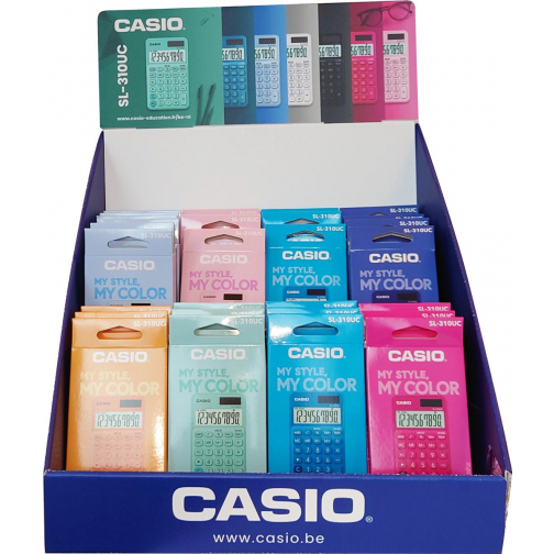 Casio calculatrice de poche SL-310UC, présentoir de comptoir de 30 pièces en couleurs assorties