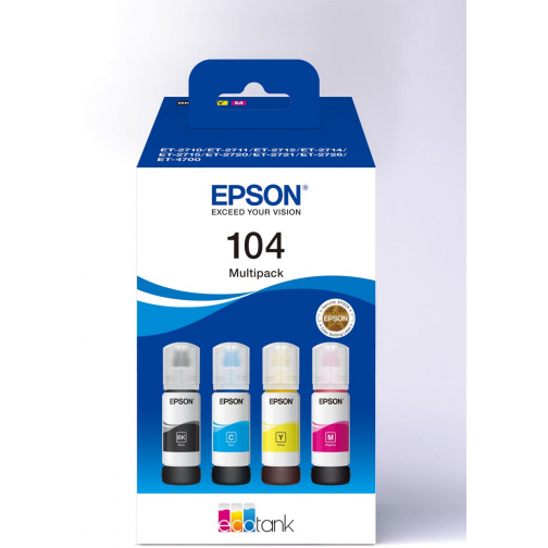 Epson bouteille d'encre 104, 4.500 - 7.500 pages, OEM C13T00P640, 4 couleurs