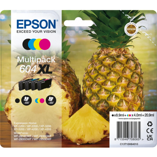 Epson cartouche d'encre 604 XL, 350 - 500 pages, OEM C13T10H64010, 4 couleurs