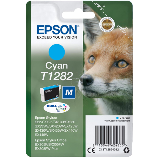 Epson cartouche d'encre T1282, 175 pages, OEM C13T12824012, cyan