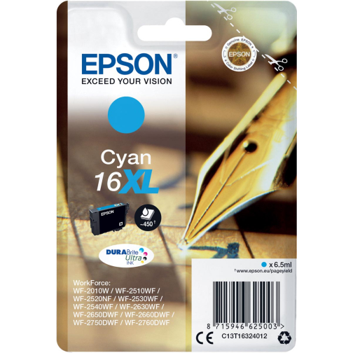 Epson cartouche d'encre 16XL, 450 pages, OEM C13T16324012, cyan