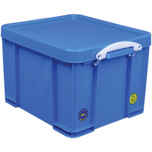Really Useful Box boîte de rangement 35 l, bleu néon avec poignées blanches