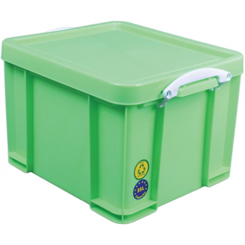 Really Useful Box boîte de rangement 35 litre, vert néon avec poignées blanches