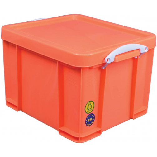 Really Useful Box boîte de rangement 35 litre, orange néon avec poignées blanches