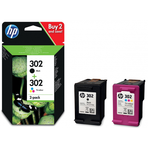 HP cartouche d'encre 302, 165 - 190 pages, OEM X4D37AE, 1 x noir et 1 x 3 couleurs