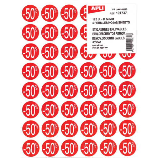 Agipa Etiquettes remises -50%, rouge, paquet de 192 pièces, amovible