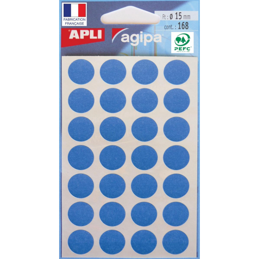 Agipa étiquettes ronds en pochette diamètre 15 mm, bleu, 168 pièces, 28 par feuille