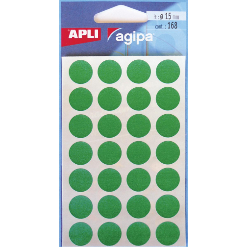 Agipa étiquettes ronds en pochette diamètre 15 mm, vert, 168 pièces, 28 par feuille