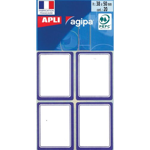Agipa étiquettes écoliers ft 38 x 50 mm (l x h), 32 étiquettes par étui, bord bleu