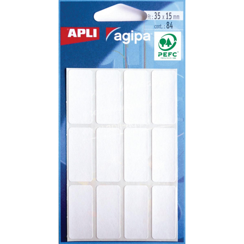 Agipa étiquettes blanches en pochette ft 15 x 35 mm (l x h), 84 pièces, 12 par feuille