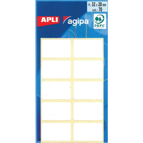 Agipa étiquettes blanches en pochette ft 20 x 32 mm (l x h), 70 pièces, 10 par feuille