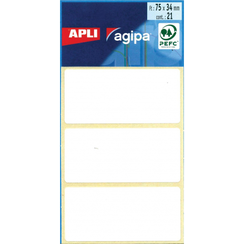 Agipa étiquettes blanches en pochette ft 34 x 75 mm (l x h), 21 pièces, 3 par feuille