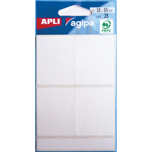 Agipa étiquettes blanches en pochette ft 38 x 50 mm (l x h), 28 pièces, 4 par feuille