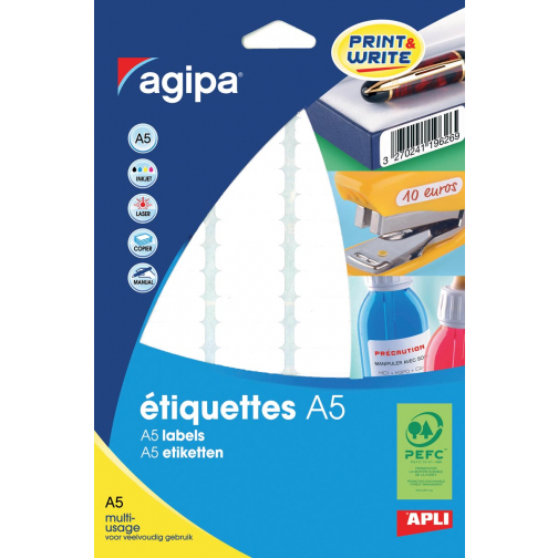 Agipa étiquettes blanches Print & Write Ft 56 x 34 mm (l x h), 192 pièces, 12 par feuille