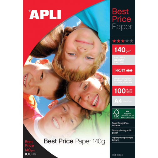 Apli papier photo Best Price ft A4, 140 g, paquet de 100 feuilles