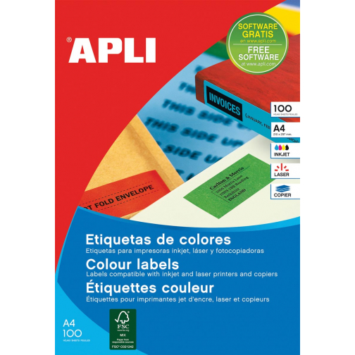 Apli Etiquettes colorées ft 105 x 148 mm (l x h), bleu, 80 pièces, 4 par feuille, pochette de 20 feuilles