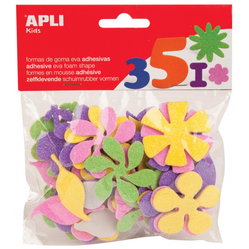 Apli Kids fleurs adhésifs avec paillettes, blister de 48 pièces