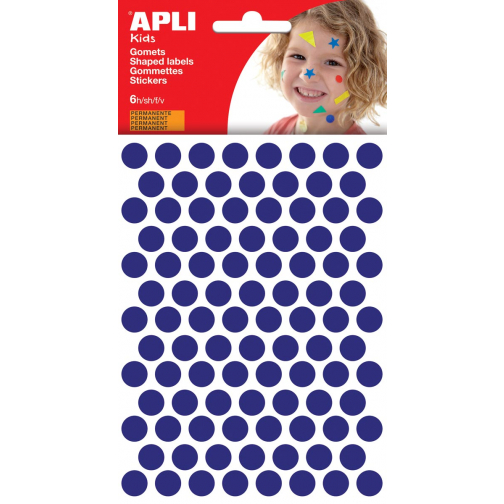 Apli Kids gommettes, cercle diamètre 10,5 mm, pochette de 528 pièces, bleu