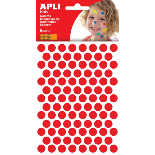 Apli Kids gommettes, cercle diamètre 10,5 mm, pochette de 528 pièces, rouge