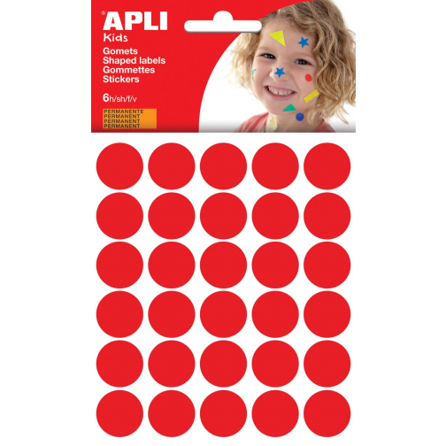 Apli Kids gommettes, cercle diamètre 20 mm, pochette de 180 pièces, rouge