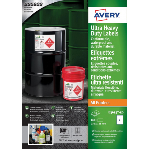 Avery Etiquettes Ultra Heavy Duty, ft 210 x 148 mm, blanc, paquet de 100 étiquettes