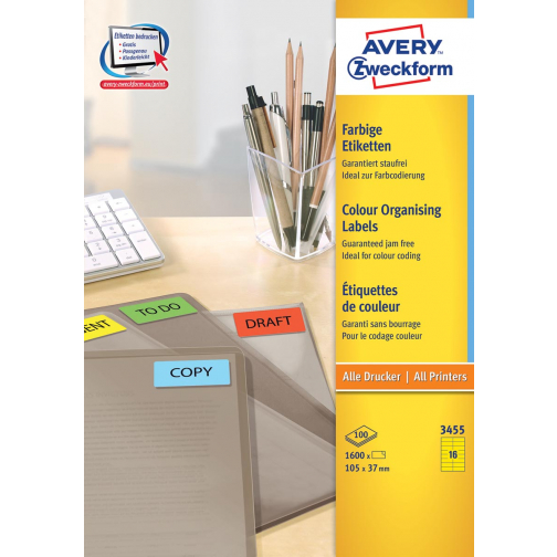 Avery étiquettes universelles colorées ft 105 x 37 mm (l x h), 1600 pièces, jaune