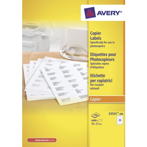 Avery 23521-200 étiquettes pour photocopieur ft 70 x 37 mm (b x h), 4800 étiquettes, blanc