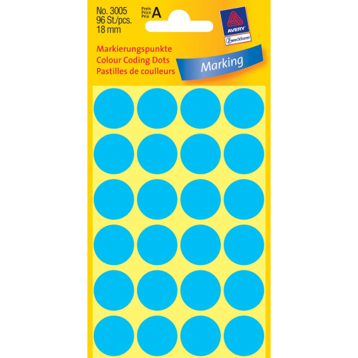 Avery Etiquettes ronds diamètre 18 mm, bleu, 96 pièces