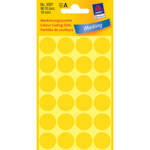 Avery Etiquettes ronds diamètre 18 mm, jaune, 96 pièces