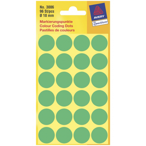 Avery Etiquettes ronds diamètre 18 mm, vert, 96 pièces