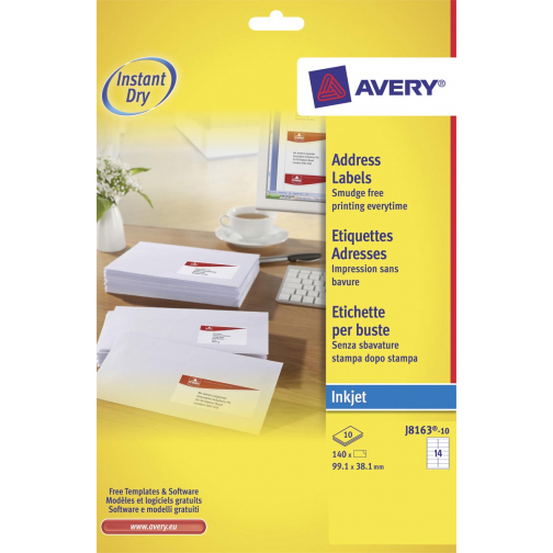 Avery J8163-10 étiquettes adresse ft 99,1 x 38,1 mm, 140 étiquettes blanc