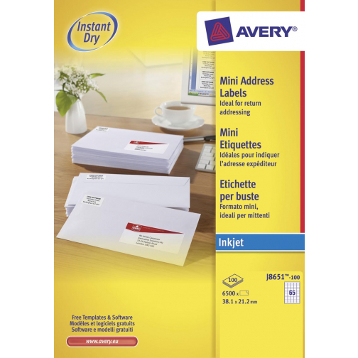 Avery étiquettes blanches QuickDry ft 38,1 x 21,2 mm (l x h), 6.500 pièces, 65 par feuille