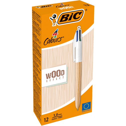 Bic 4 Colours Wood Style stylo bille 4 couleurs, moyen, 4 couleurs d'encre classique