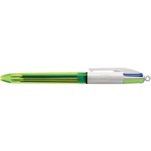 Bic 4 Colours Fluo, stylo bille, 0,32 mm, 3 couleurs classiques et un surligneur jaune fluo