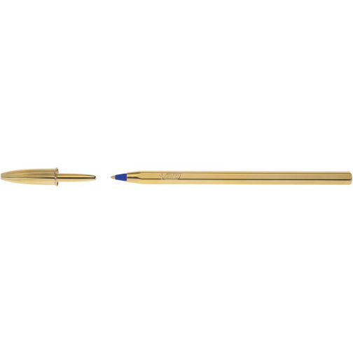 Bic stylo à bille Cristal Medium, corps en couleur or, encre bleue, boîte de 20 pièces