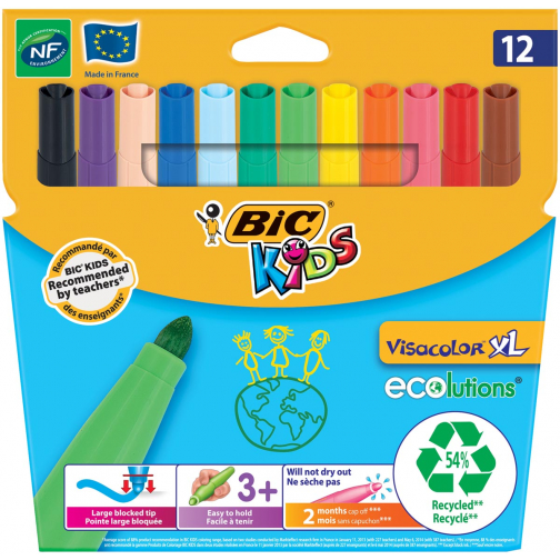 Bic Kids Feutre Visacolor XL Ecolutions 12 feutres en étui cartonné