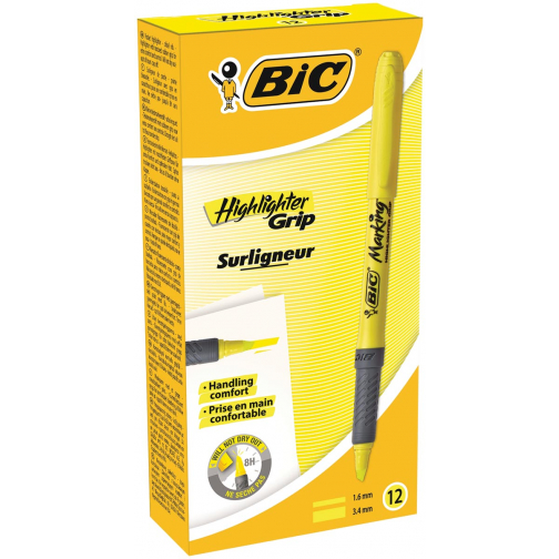Bic surligneur Highlighter Grip, jaune, boîte de 12 pièces