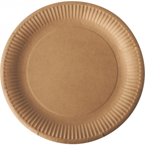 Assiette "pure", ronde, brune, diamètre 23 cm, en carton, paquet de 50 pièces