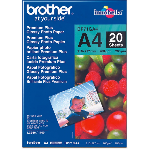 Brother papier photo glossy, ft A4, 260 g, paquet de 20 feuilles