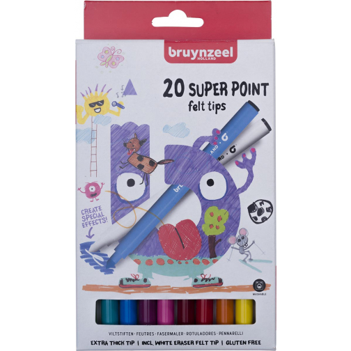 Bruynzeel Kids feutres Super Point, set de 20 stuks en couleurs assorties