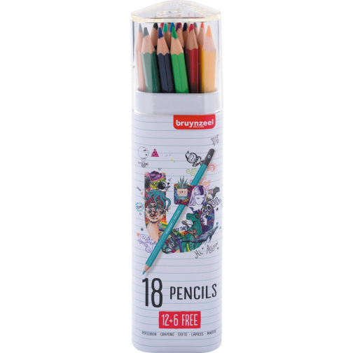 Bruynzeel crayon de couleur, tube de 12 + 6 GRATUIT